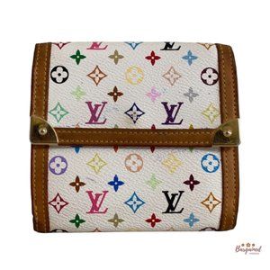 Authentic Louis Vuitton Multicolor Monogram Canvas Leather Elise Trifold Wallet